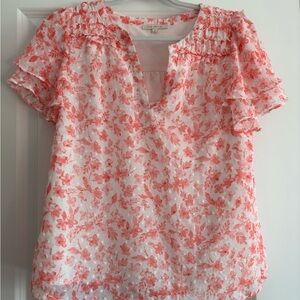 Skies Are Blue Coral Floral Blouse